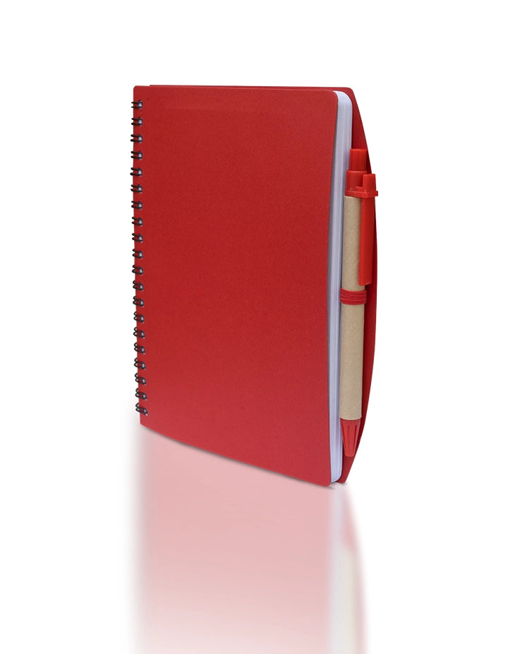 Promotional Spiral Notebook with Sticky Notes & Pen – Red Cover – Customizable Office Giveaway